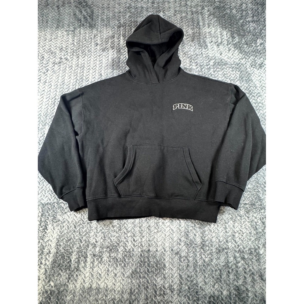 Victoria's Secret Ivy Fleece Campus Hoodie Womens S Pure Black Kangaroo Pockets